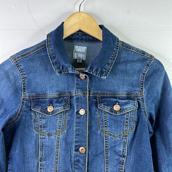 KENSIE JEANS Dark Wash Denim Jean Button Up Long Sleeve Jacket Size Small - Picture 5 of 11